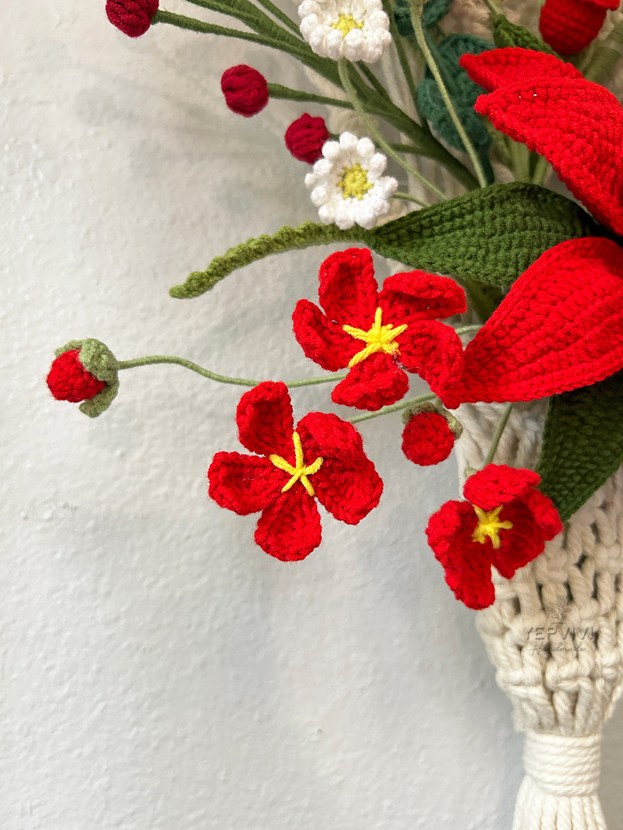 Forever Christmas Poinsettia wall hanging. Finished crochet Poinsettia, lily, rose, daisy.