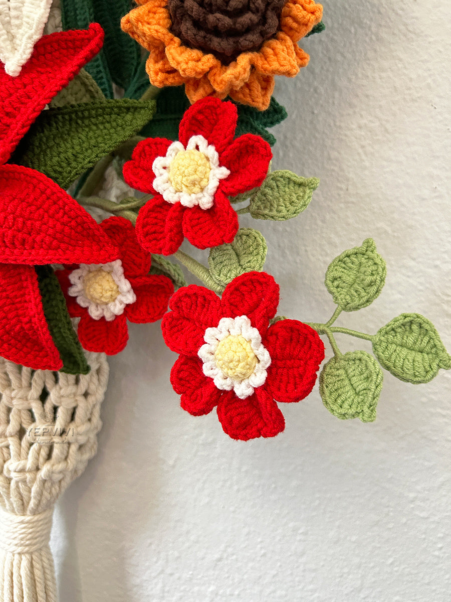Forever Christmas Poinsettia wall hanging. Finished crochet Poinsettia, lily, rose, daisy.