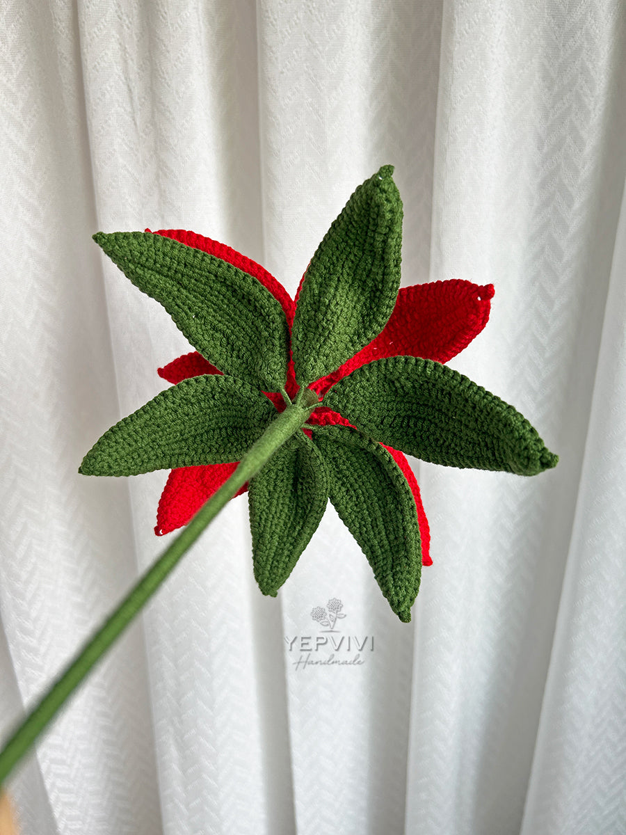 Finished crochet Poinsettia for vase or in pot. Christmas decor for home/desk. Handmade flower gift for her.