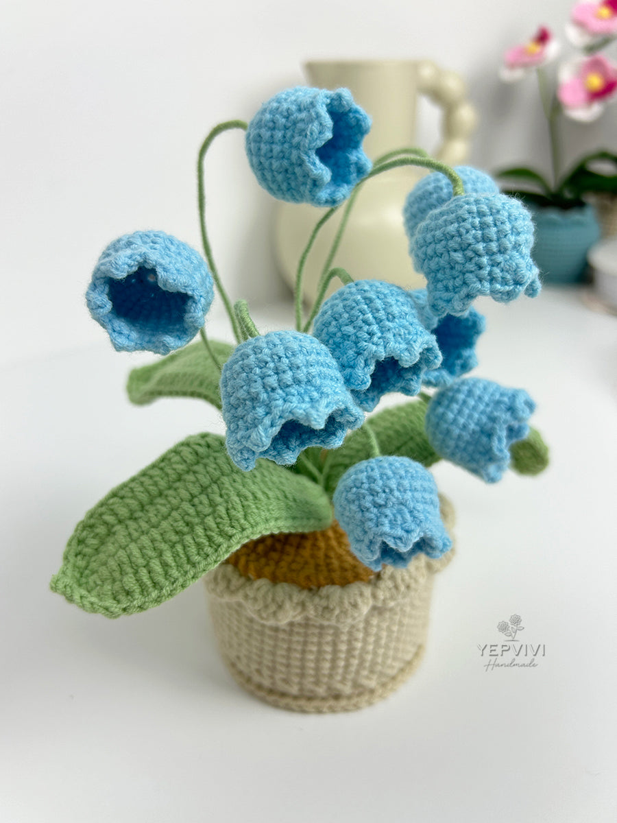 Forever crochet Lily of the Valley in pot. High quality yarn flowers. Unique handmade gift for her.