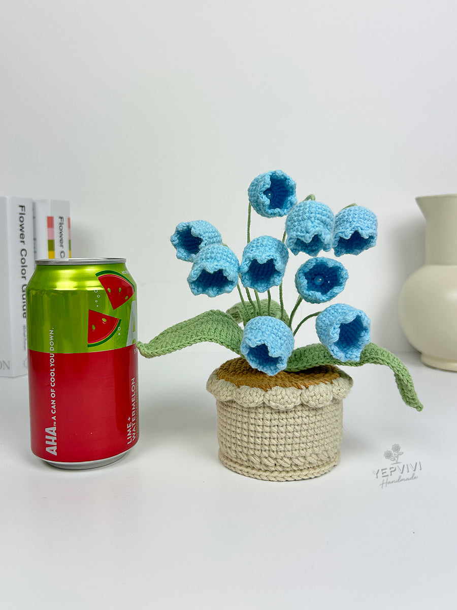 Forever crochet Lily of the Valley in pot. High quality yarn flowers. Unique handmade gift for her.