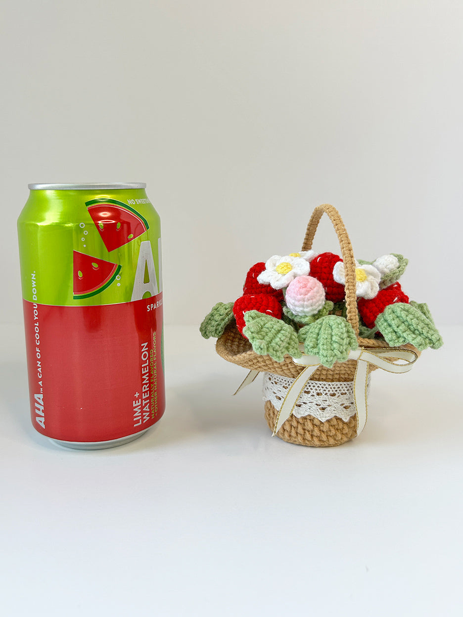 Finished Crochet flower in pot | Strawberry basket | Home Room, Office, Car Decoration | Gift