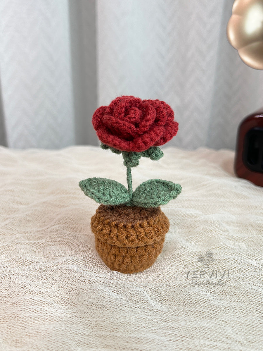 Finished Crochet flower in pot | small flower in pot | Home Room, Office, Car Decoration | Gift