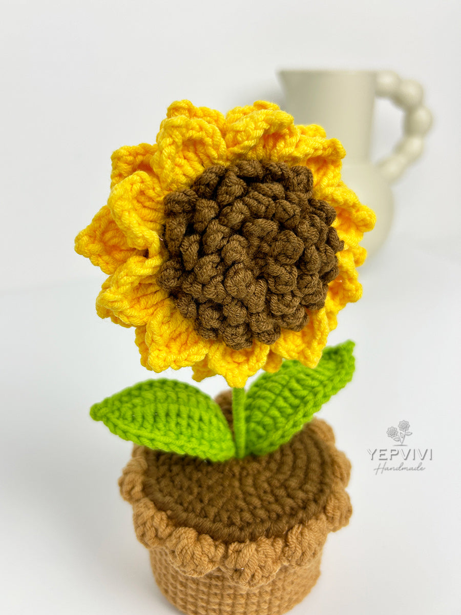 Finished Crochet flower in pot | Sunflower in pot | Home Room, Office, Car Decoration | Gift