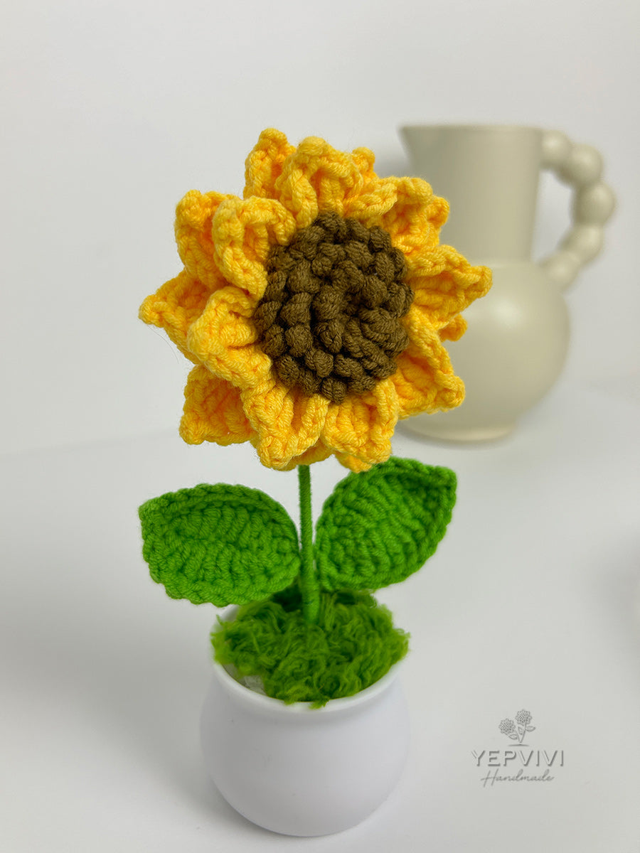 Finished Crochet flower in pot | Sunflower in pot | Home Room, Office, Car Decoration | Gift