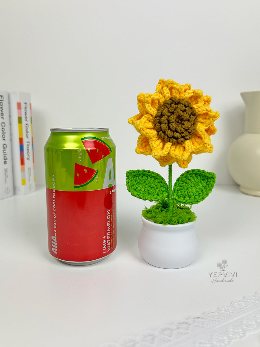 Finished Crochet flower in pot | Sunflower in pot | Home Room, Office, Car Decoration | Gift