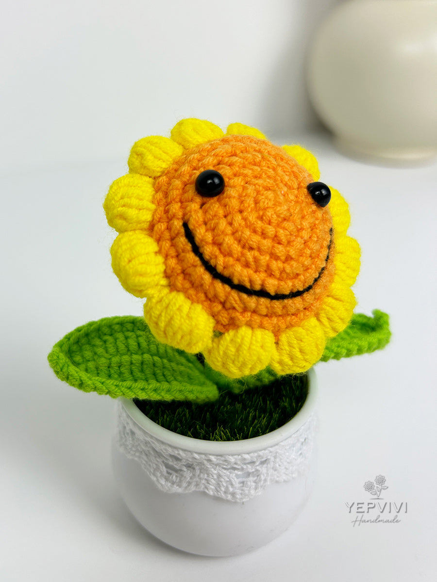 Finished Crochet flower in pot | Sunflower in pot | Home Room, Office, Car Decoration | Gift