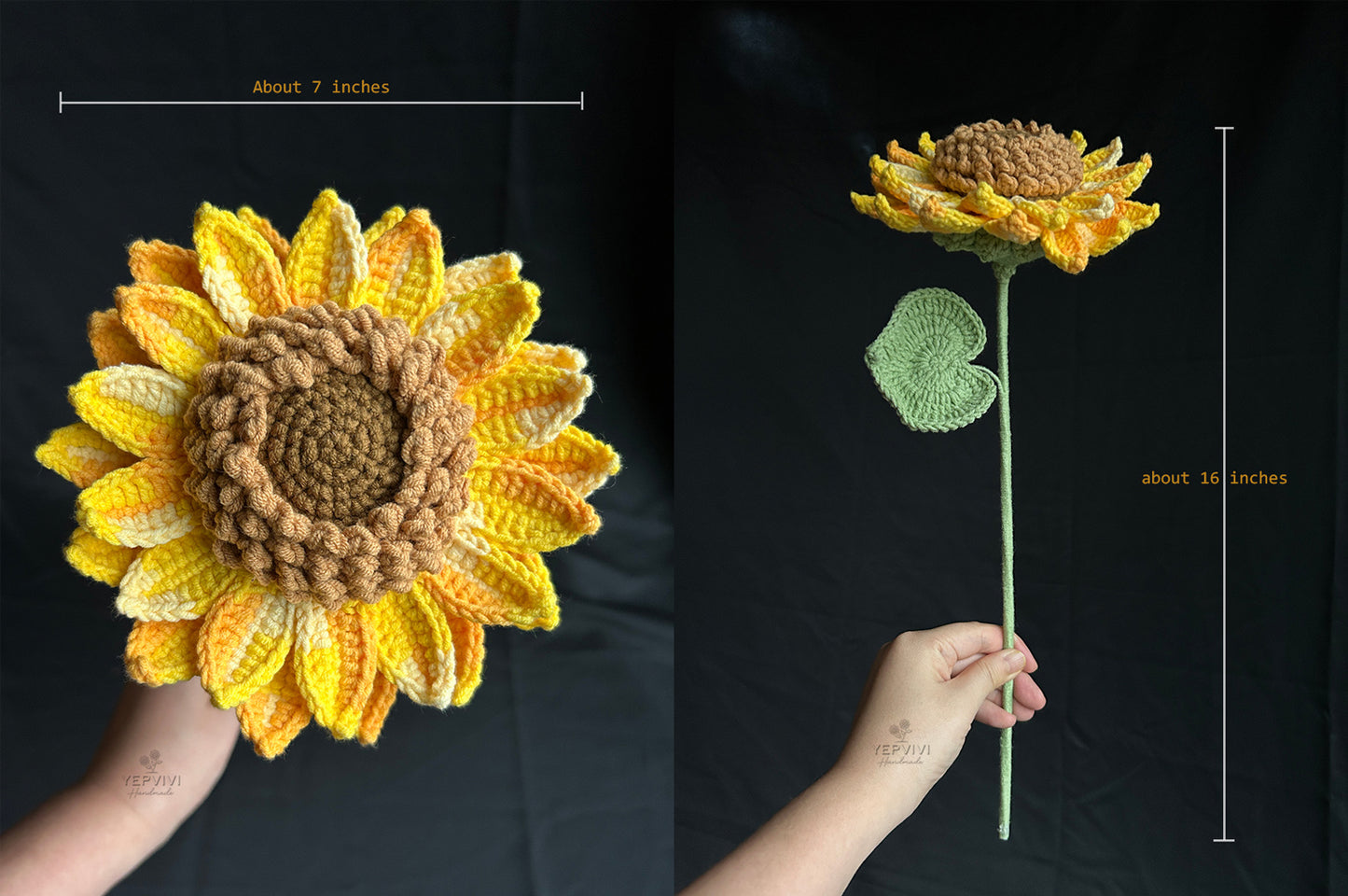 Finished crochet single sunflower. 12 colors handmade sunflower. home decor