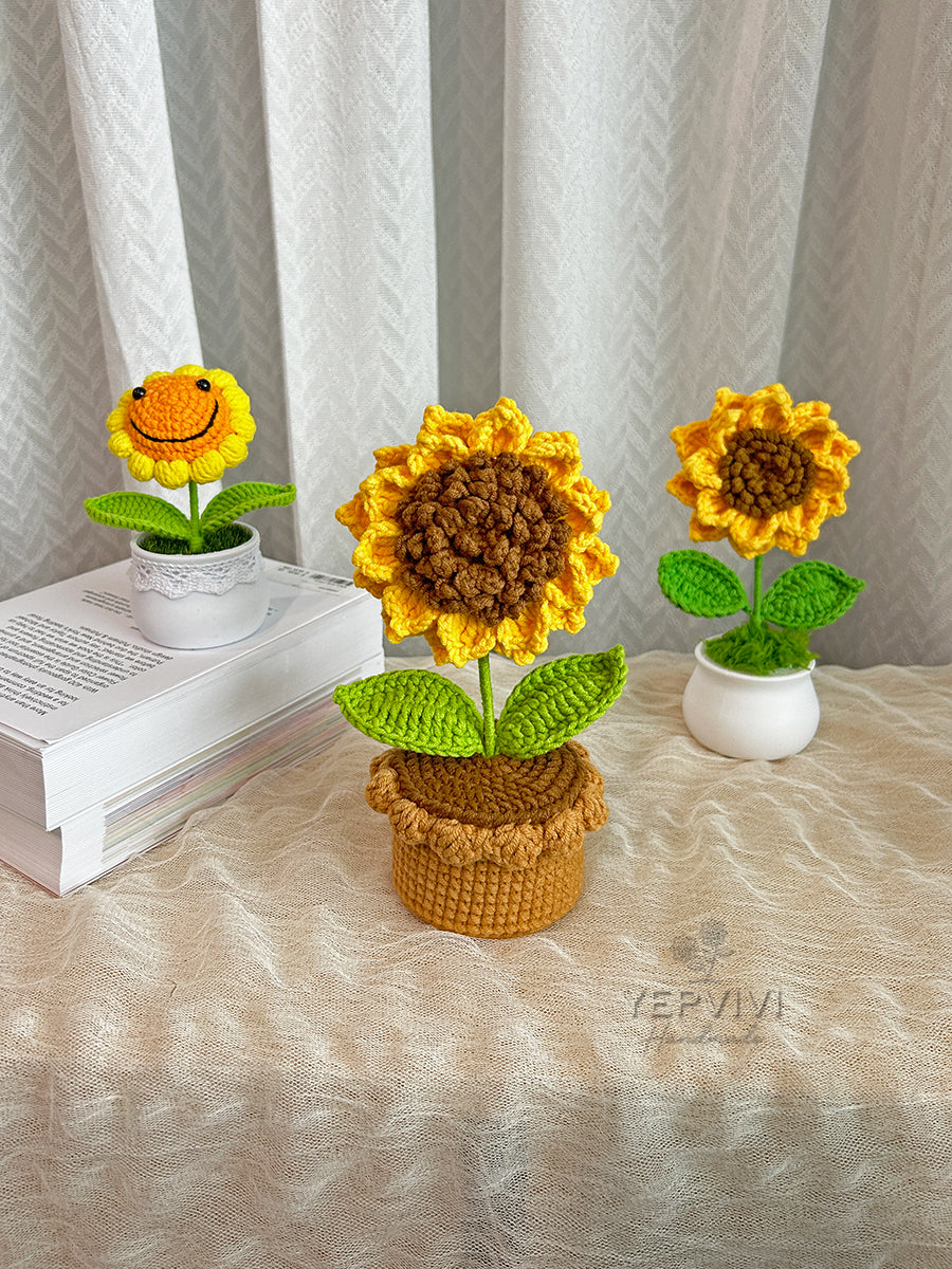 Finished Crochet flower in pot | Sunflower in pot | Home Room, Office, Car Decoration | Gift