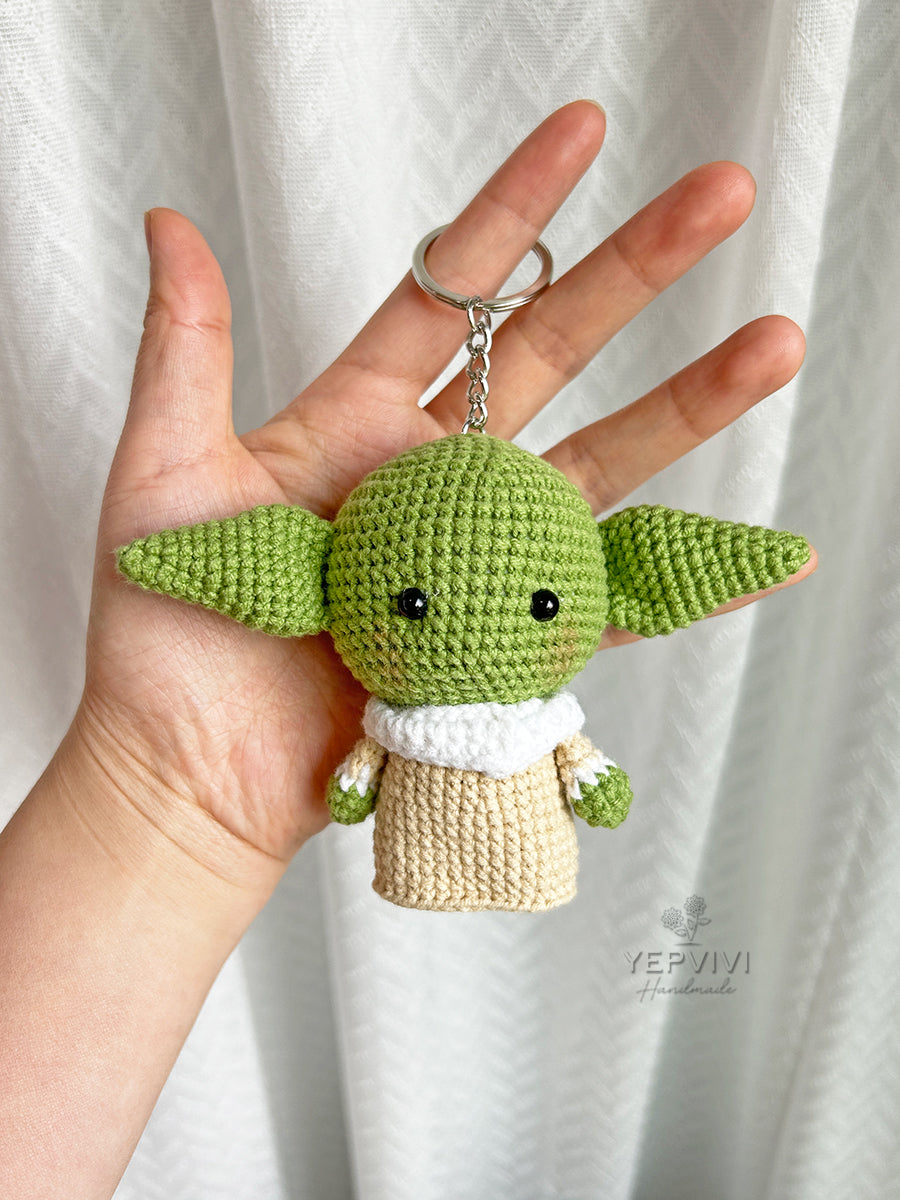 Finished Crochet Yoda. Cute crochet doll keychain! Unique handmade gift.