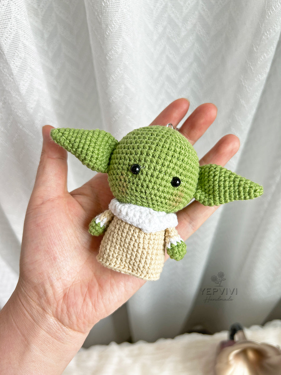 Finished Crochet Yoda. Cute crochet doll keychain! Unique handmade gift.