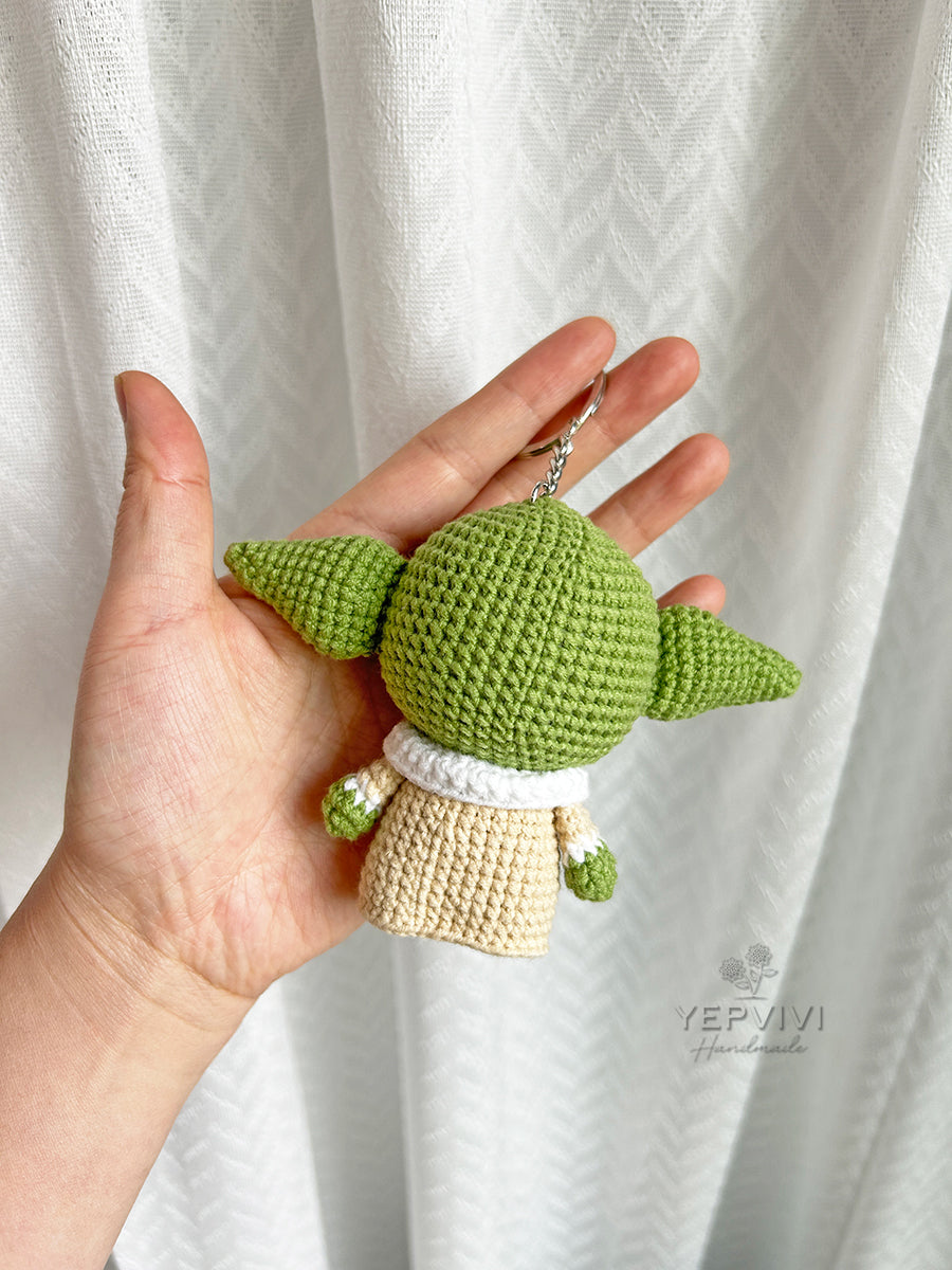Finished Crochet Yoda. Cute crochet doll keychain! Unique handmade gift.