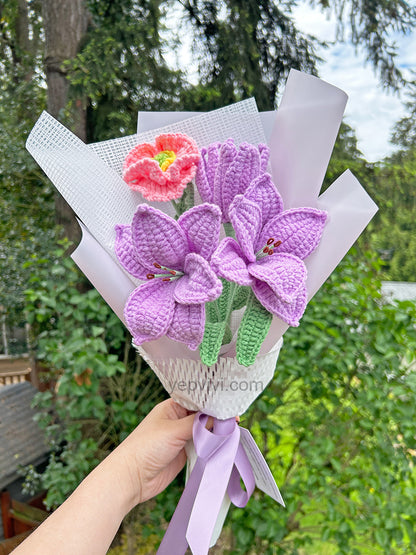 Finished Crochet Bouquet |multi-head lily, poppy | Gift for mother, teacher, friends