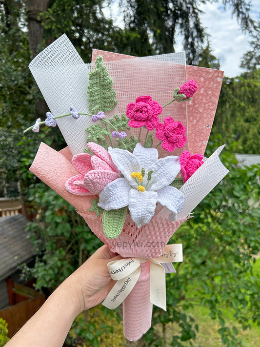 Finished Crochet Bouquet | lily, tulip | Gift for mother, teacher, friends
