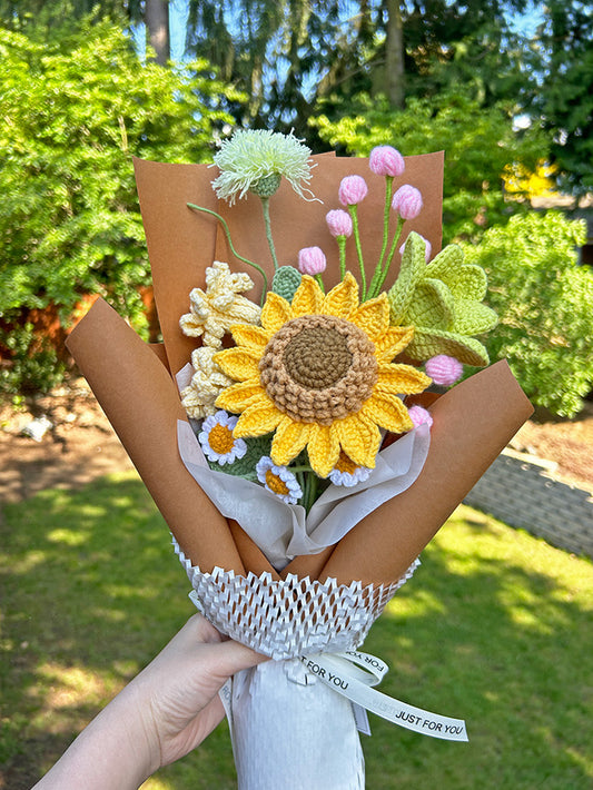 Finished Crochet Bouquet | Crochet sunflower, daisy and tulip | Gift for mother, teacher, friends