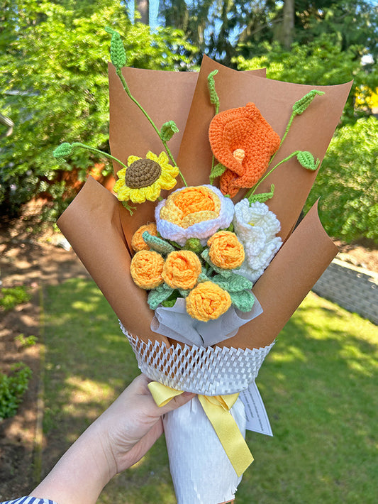 Finished Crochet Bouquet | sunflower, rose and poppy | Gift for mother, teacher, friends