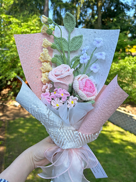 Finished Crochet Bouquet | freesia, rose, Forget-me-not, rowan | Gift for mother, teacher, friends