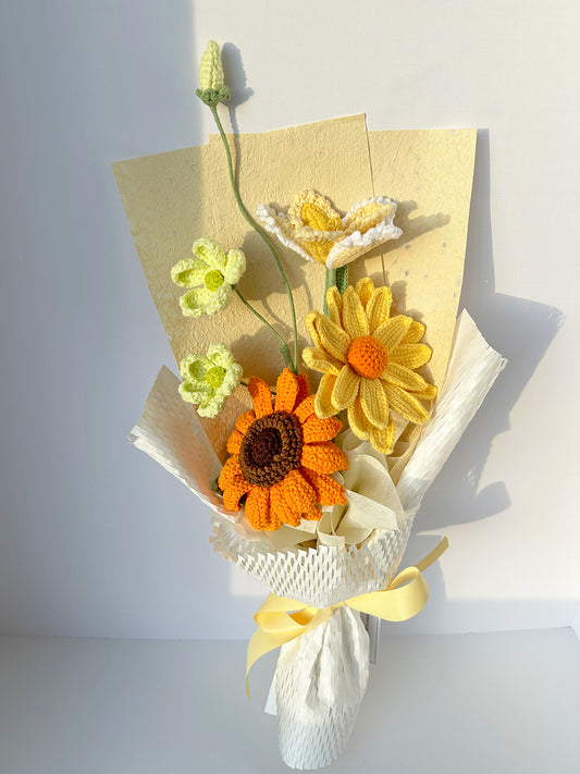 Finished Crochet sunflower Bouquet | sunflower, oxeye daisy, tulip, Astragalus Sinicus | Gift for mother, teacher, friends
