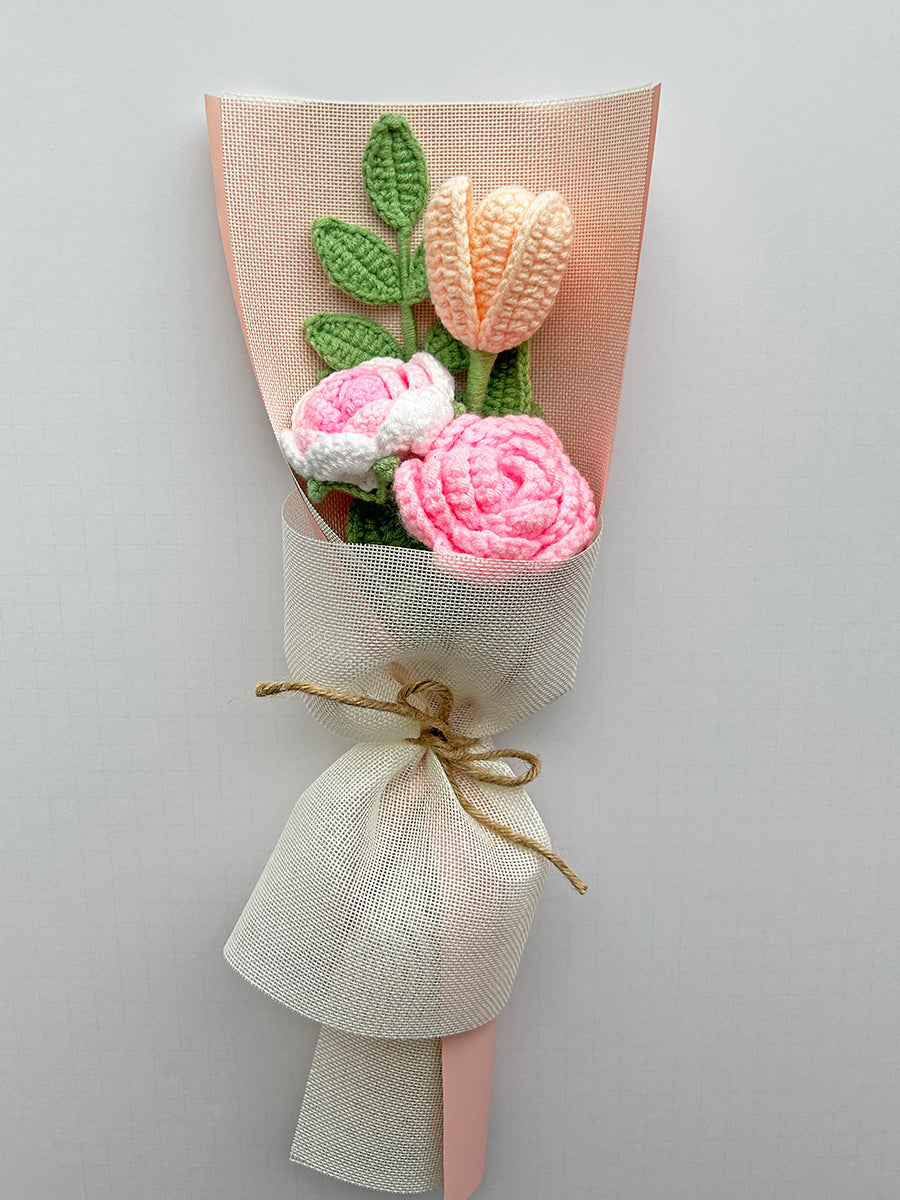 Finished Crochet Bouquet | tulip, rose and leaf | Gift for mother, teacher, friends