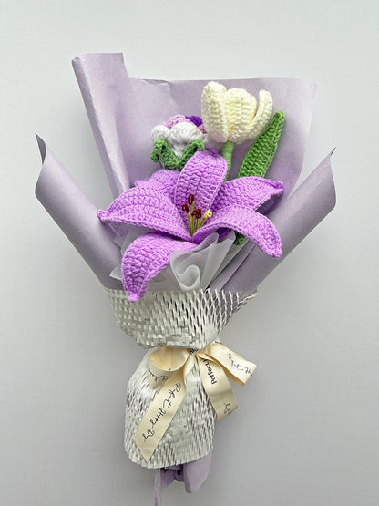 Finished Crochet Bouquet | lily, rose and tulip | Gift for mother, teacher, friends