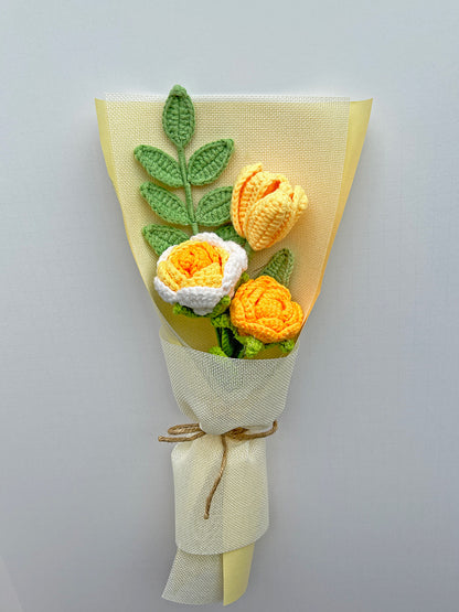Finished Crochet Bouquet | tulip, rose and leaf | Gift for mother, teacher, friends