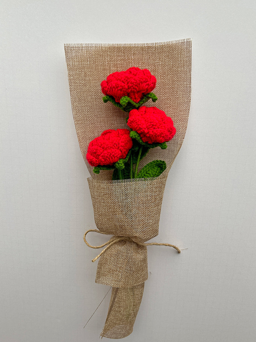 Finished Crochet Bouquet | 3 roses | Gift for mother, teacher, friends