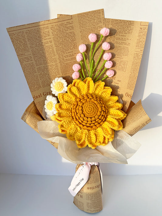 Finished Crochet sunflower Bouquet | sunflower, daisy and small fruit branch | Gift for mother, teacher, friends