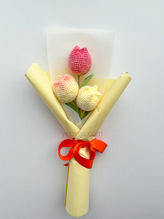 Finished Crochet Bouquet | tulip, rose | Gift for mother, teacher, friends