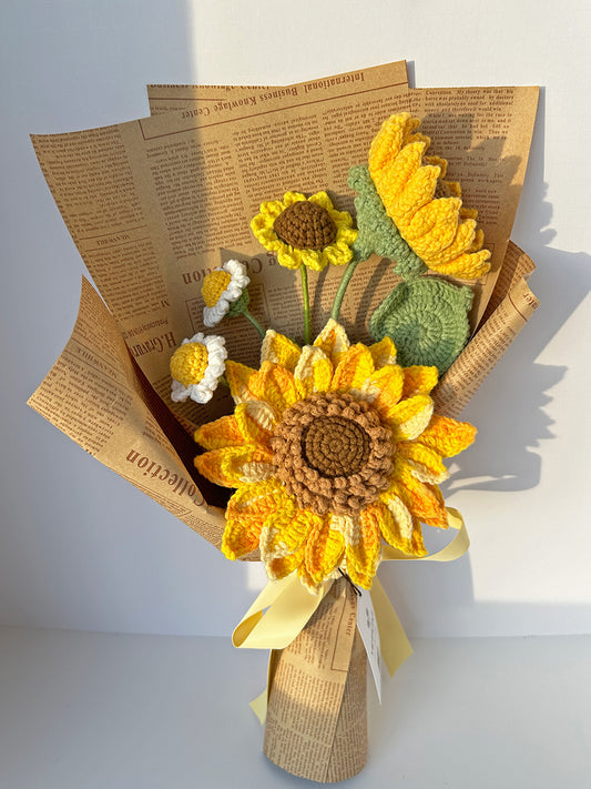 Finished Crochet sunflower Bouquet | sunflower and daisy | Gift for mother, teacher, friends