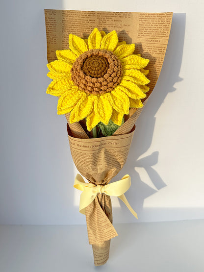 Finished crochet sunflower bouquet. Unique handmade gift for everyone.