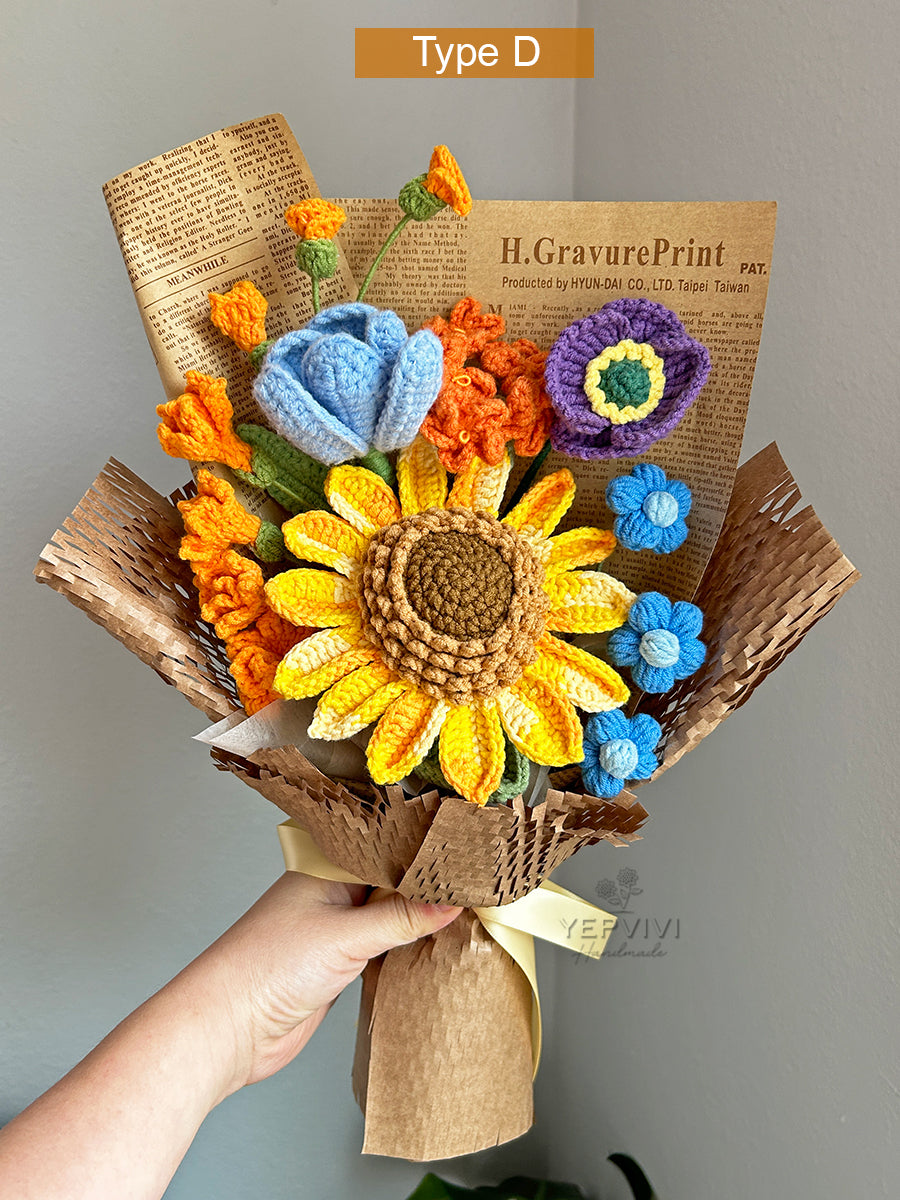 Finished crochet sunflower and Fall color bouquet. Gift for everyone, Mom,wife,friend.