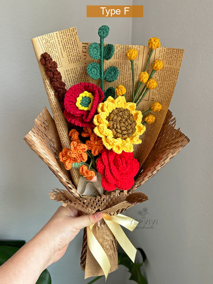 Finished crochet sunflower and Fall color bouquet. Gift for everyone, Mom,wife,friend.