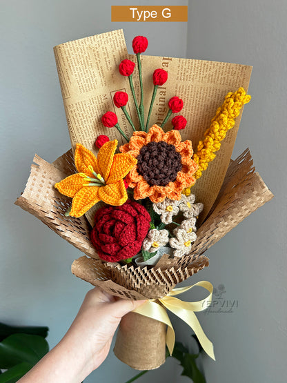 Finished crochet sunflower and Fall color bouquet. Gift for everyone, Mom,wife,friend.