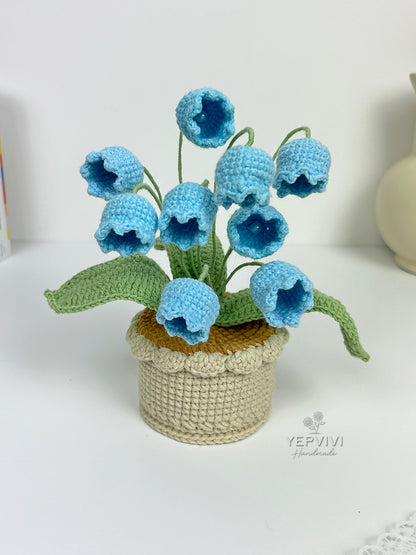 Forever crochet Lily of the Valley in pot. High quality yarn flowers. Unique handmade gift for her.