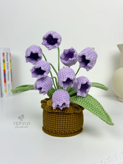 Forever crochet Lily of the Valley in pot. High quality yarn flowers. Unique handmade gift for her.