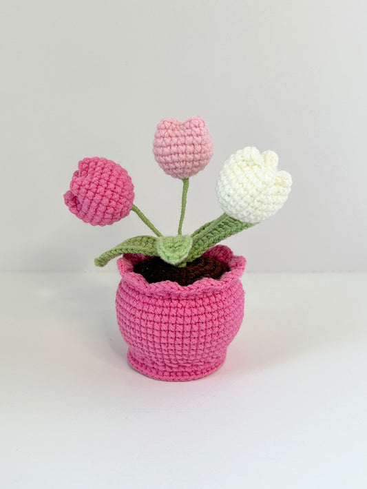 Finished Crochet flower in pot | Tulip | Home Room, Office, Car Decoration | Gift