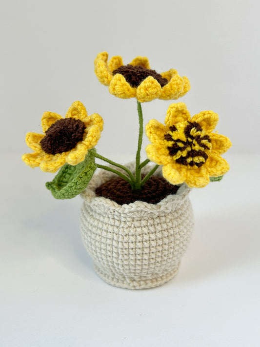 Finished Crochet flower in pot | Sunflower | Home Room, Office, Car Decoration | Gift