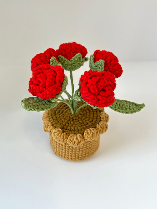 Finished Crochet flower in pot | multi-head flower | Home Room, Office, Car Decoration | Gift