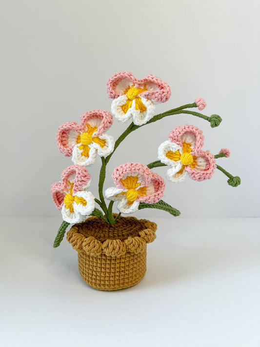 Finished Crochet flower in pot | 5-head Moth orchids | Home Room, Office, Car Decoration | Gift