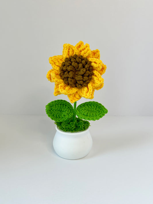 Finished Crochet flower in pot | Sunflower in pot | Home Room, Office, Car Decoration | Gift