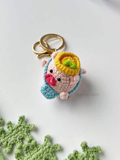 Finished hand crochet Key Chain | Pink pig with bag | Gift ideas