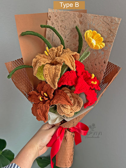 Forever lily bouquet. Finished crochet lily, fall color and warmth bouquet. Handmade gift.