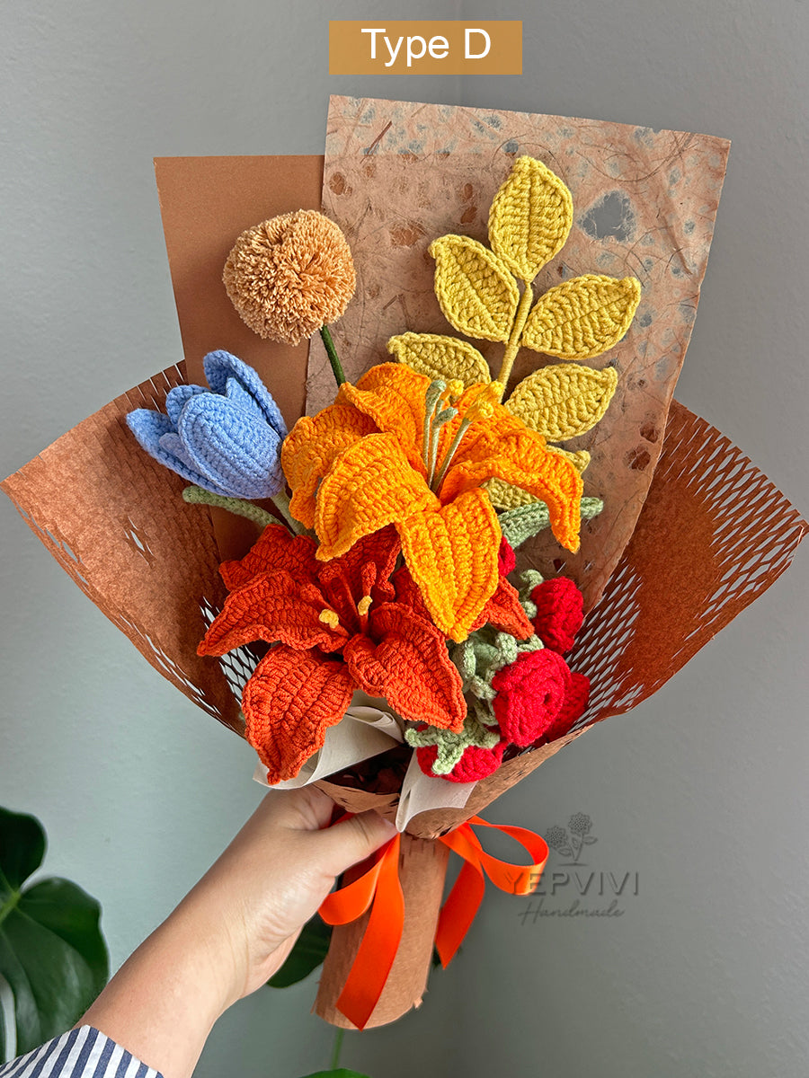 Forever lily bouquet. Finished crochet lily, fall color and warmth bouquet. Handmade gift.