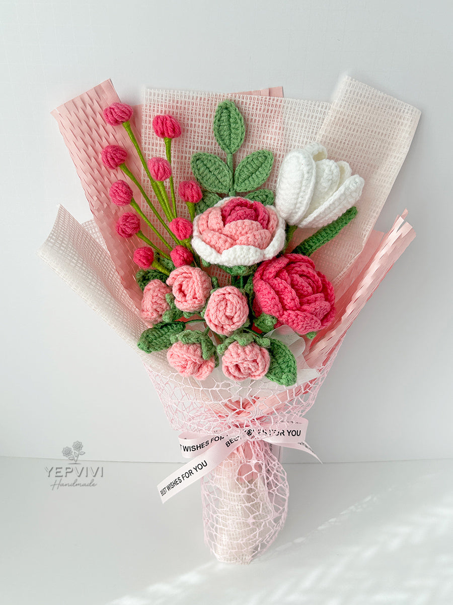 Finished Crochet Bouquet | rose, tulip | Gift for mother, teacher, friends