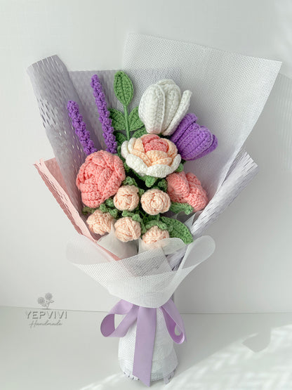 Finished Crochet Bouquet | rose, tulip | Gift for mother, teacher, friends