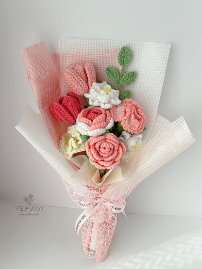 Finished Crochet Bouquet | rose, tulip | Gift for mother, teacher, friends