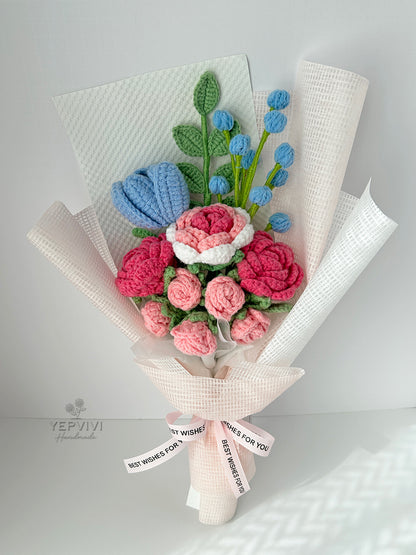 Finished Crochet Bouquet | rose, tulip | Gift for mother, teacher, friends