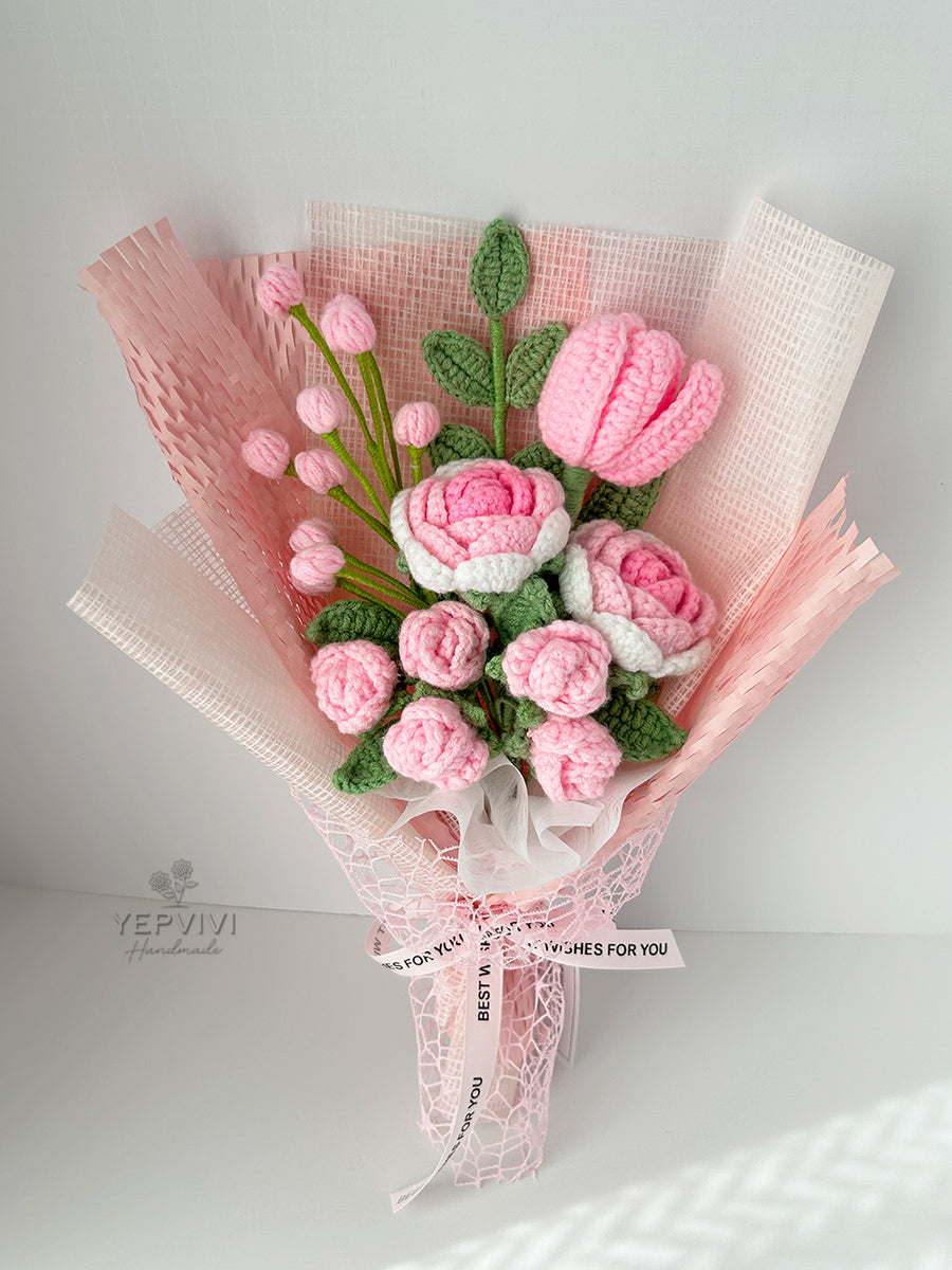 Finished Crochet Bouquet | rose, tulip | Gift for mother, teacher, friends