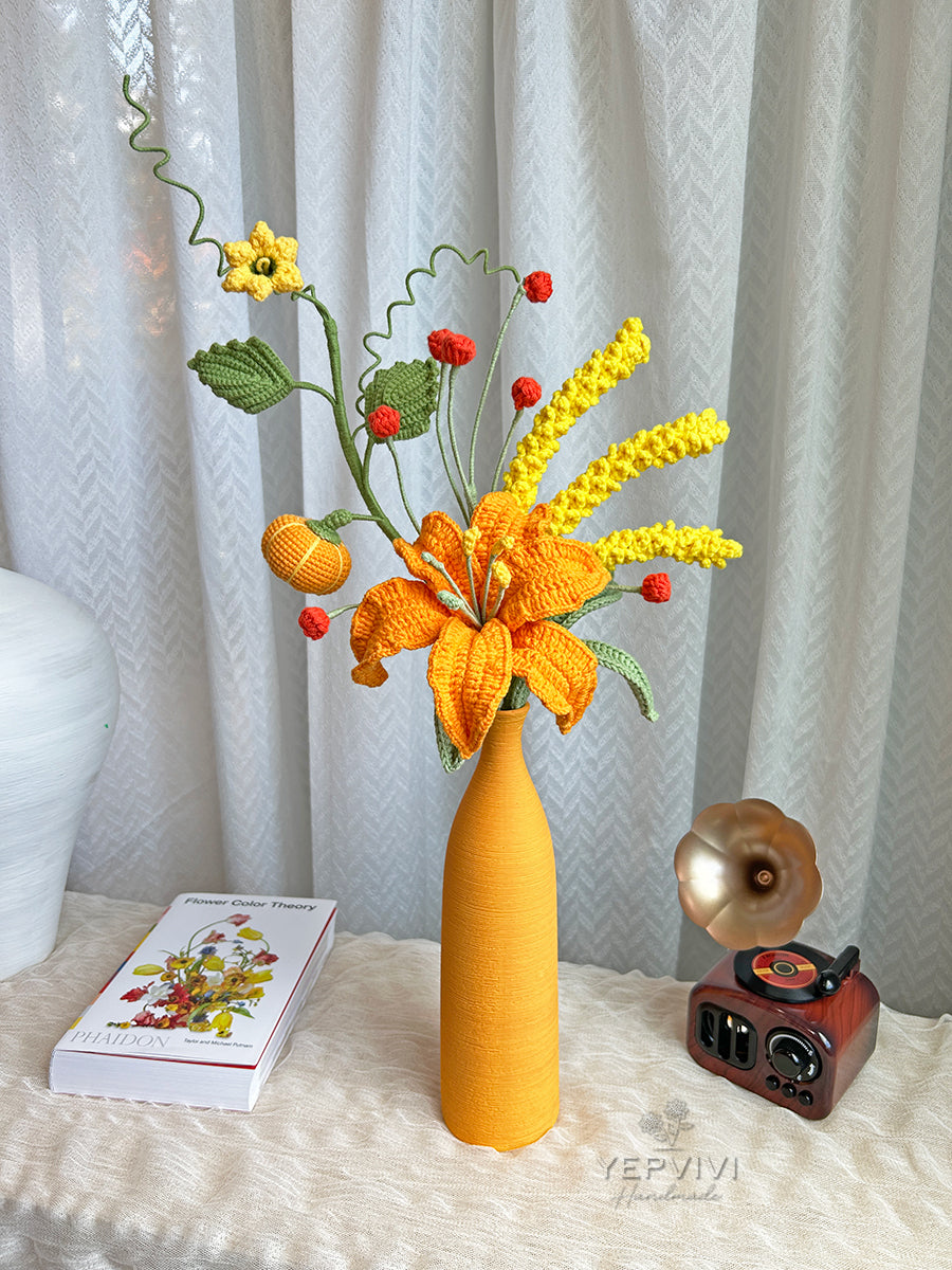 Finished crochet lily home decor. Lily, pumpkin, wheat spike. Unique handmade flower gift.(no vase)