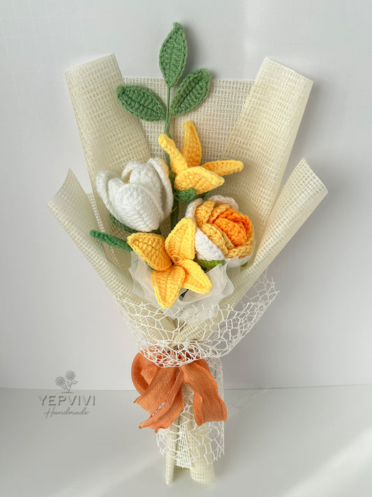 Forever orange rose bouquet. Finished crochet flowers bouquet. Unique handmade gift.